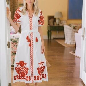 Julia Amory Floral Embroidered White and Red Dress